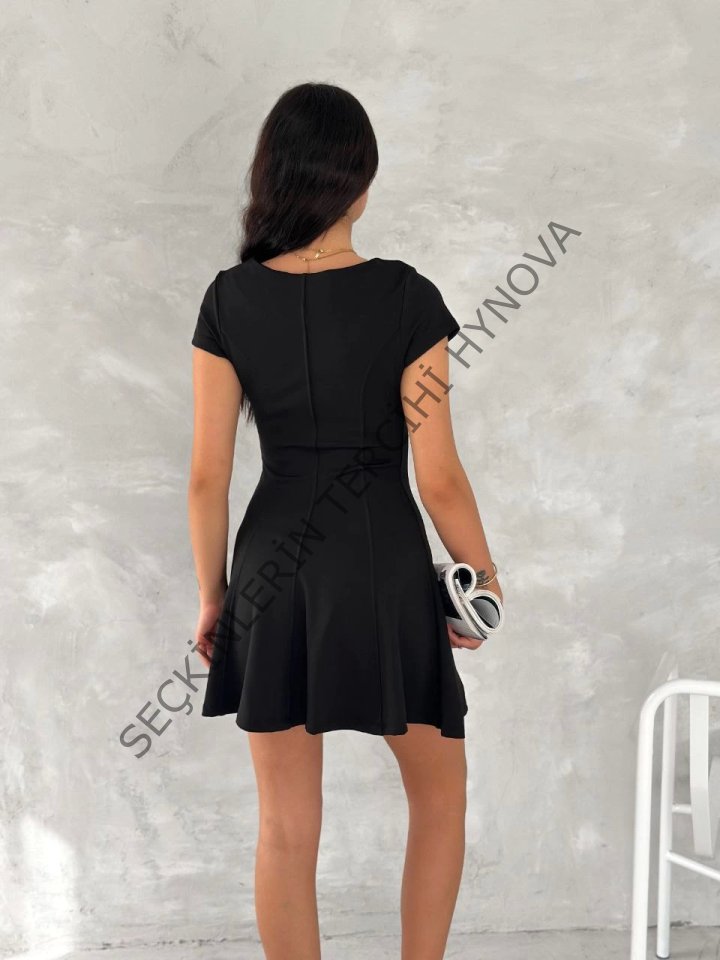 Kısa Kollu Mini Elbise - Siyah