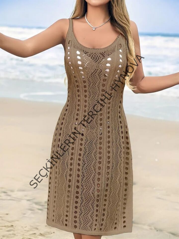 Kadın Kolsuz Askılı Yan Yırtmaç Detay Triko Midi Boy Elbise