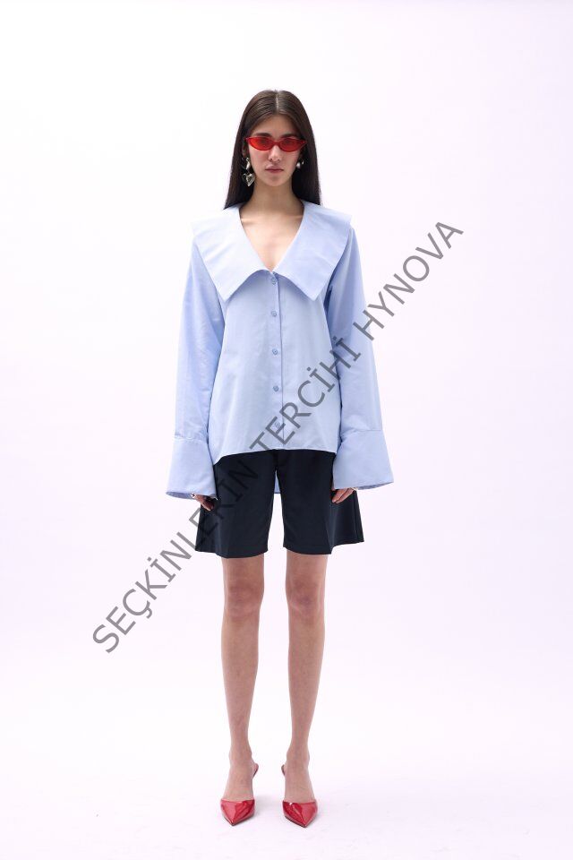 Geniş Yaka Volan Kol Gömlek