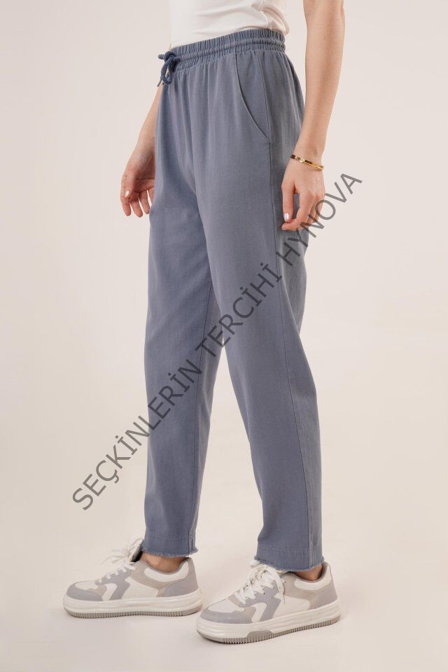 Cepli Belden Bağlamalı Paça Detaylı İndigo Pantolon