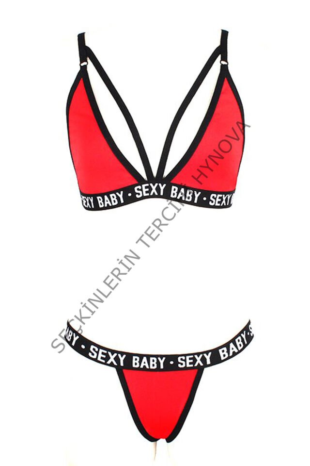 Kadın Kırmızı Yazı Detaylı Ipli Sütyen Takımı – Modern, Konforlu ve Günlük Kombinlere Uygun