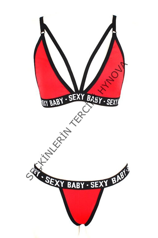 Kadın Kırmızı Yazı Detaylı Ipli Sütyen Takımı – Modern, Konforlu ve Günlük Kombinlere Uygun