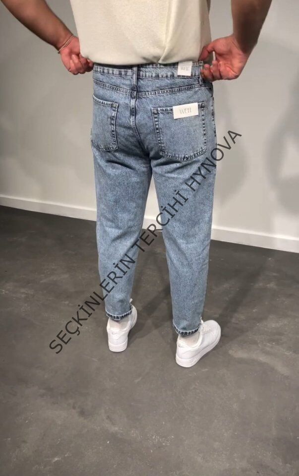 Erkek Kar Yıkamalı Buz Mavi Mom Jean
