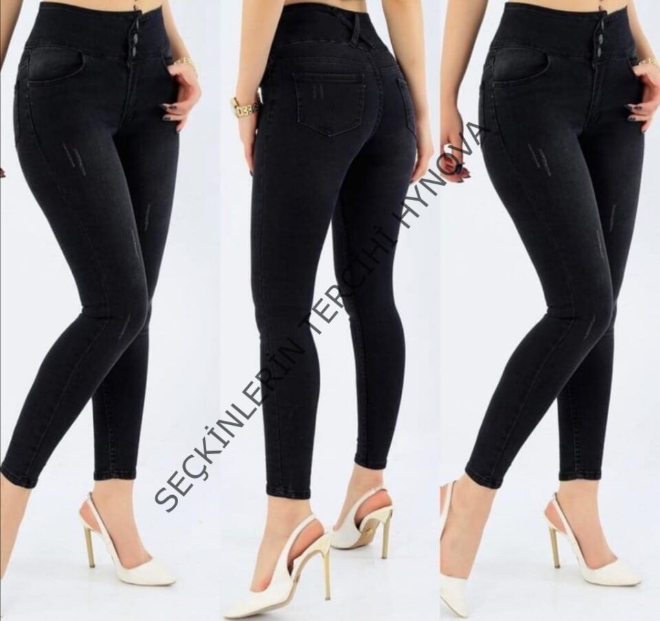 Yüksek Bel Likralı Jean Pantolon 90 Cm