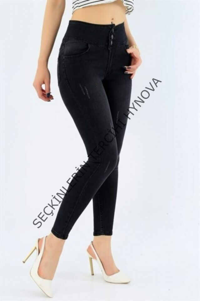 Yüksek Bel Likralı Jean Pantolon 90 Cm