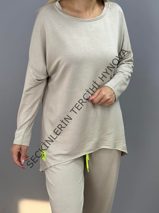 Kadın Iki Iplik Viskon Pamuk Kumaş Arma Detaylı Ikili Takım