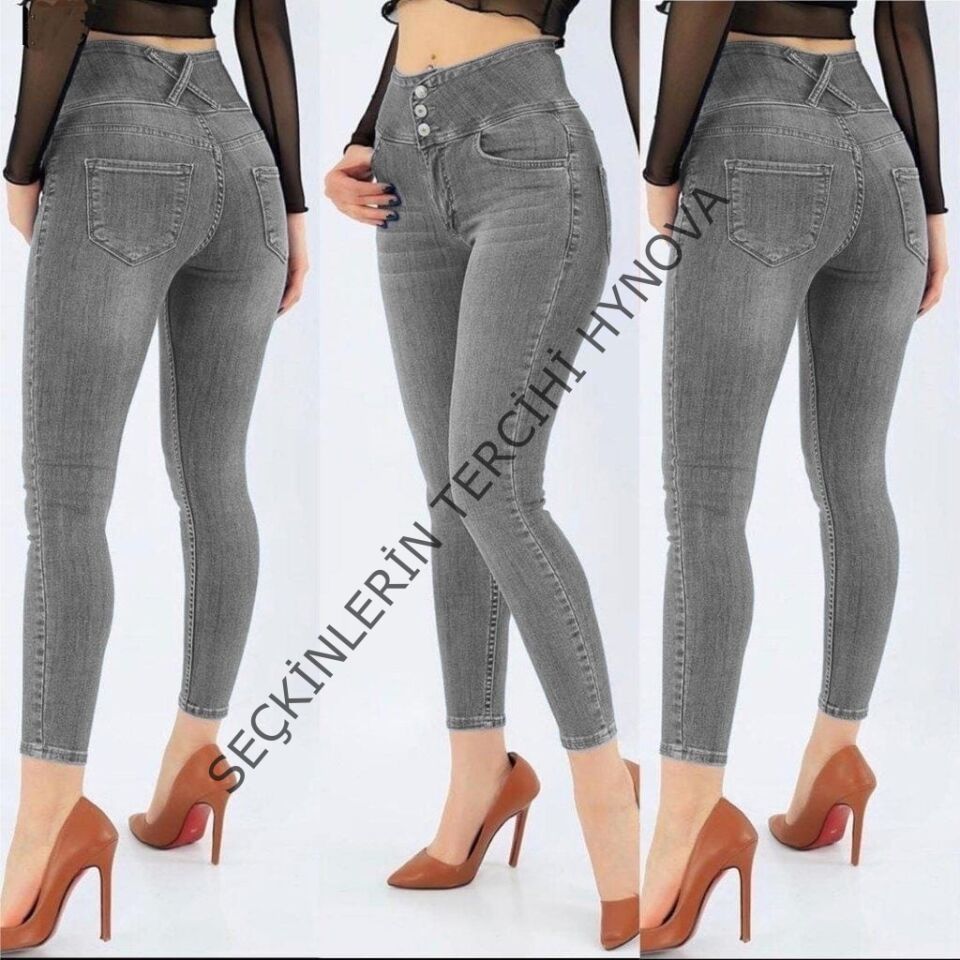 Yüksek Bel Likralı Jean Pantolon 90 Cm