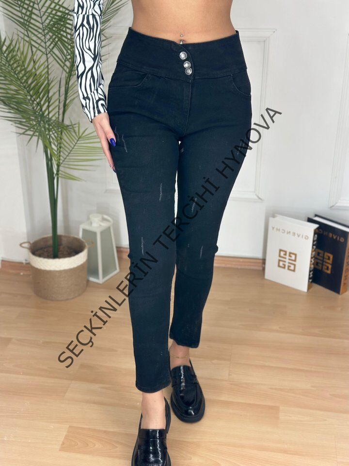 Yüksek Bel Likralı Jean Pantolon 90 Cm