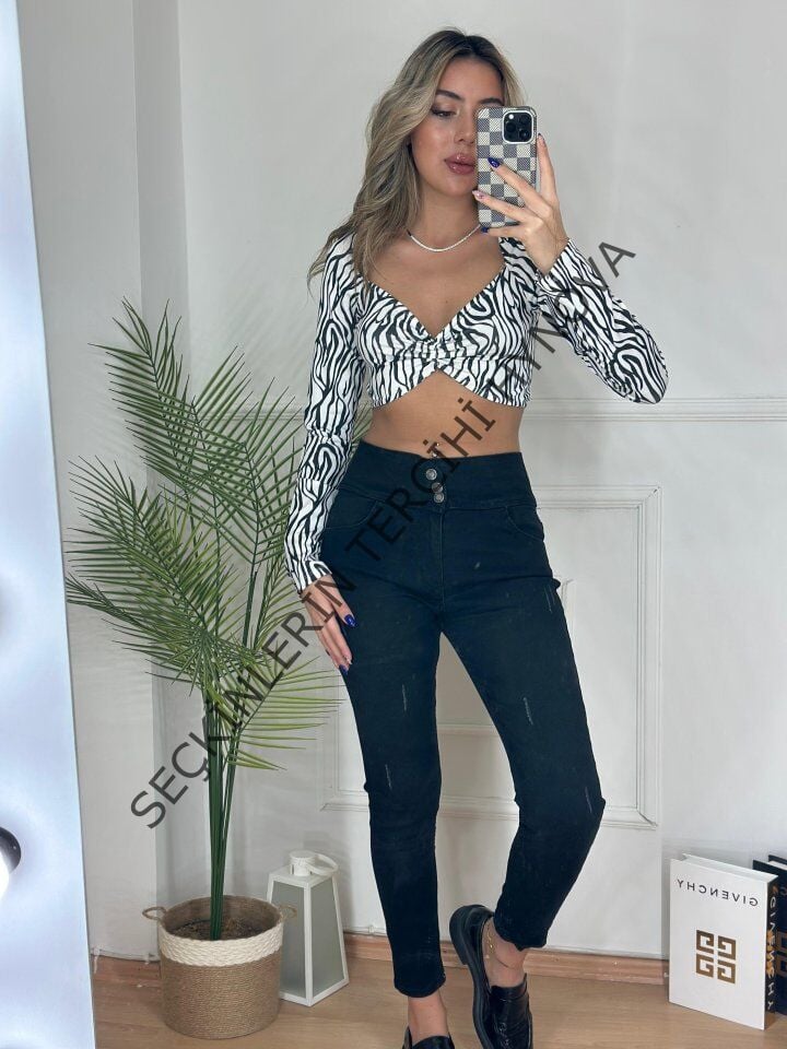 Yüksek Bel Likralı Jean Pantolon 90 Cm