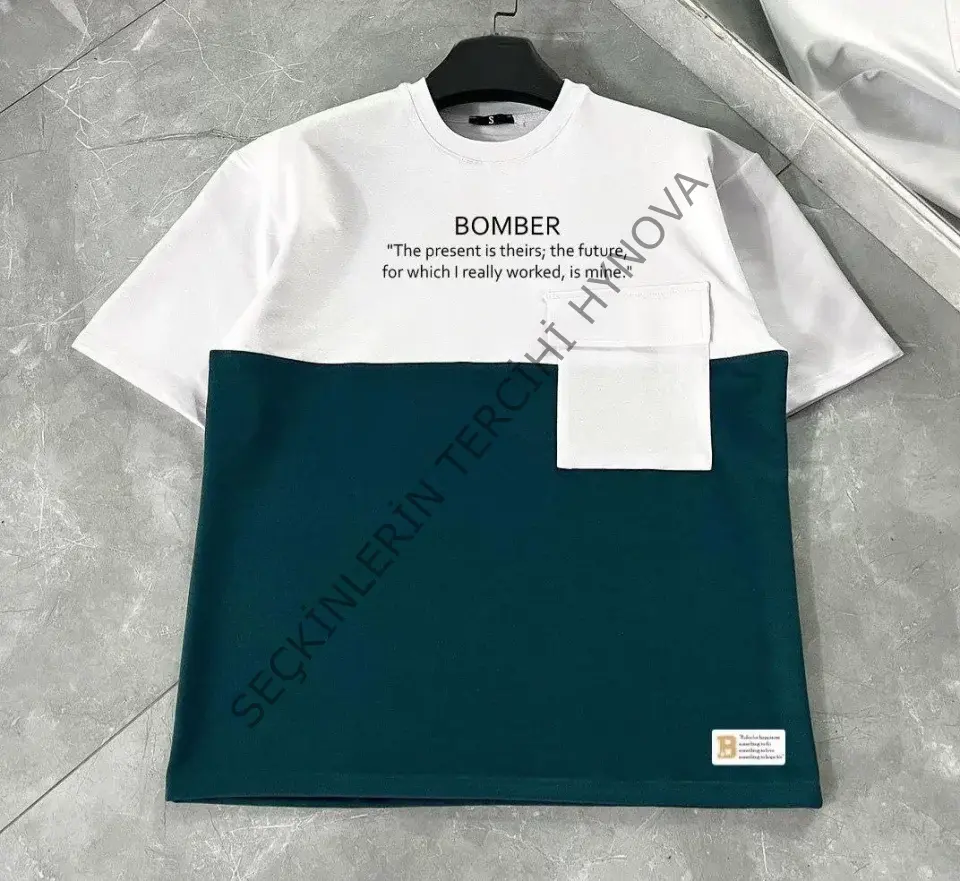 Unisex Torba Cep Detaylı  Parçalı T-Shirt - Lacivert