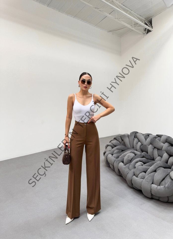 230 Gr Poly Viscose Lycra Metal Düğme Palazzo Pantolon