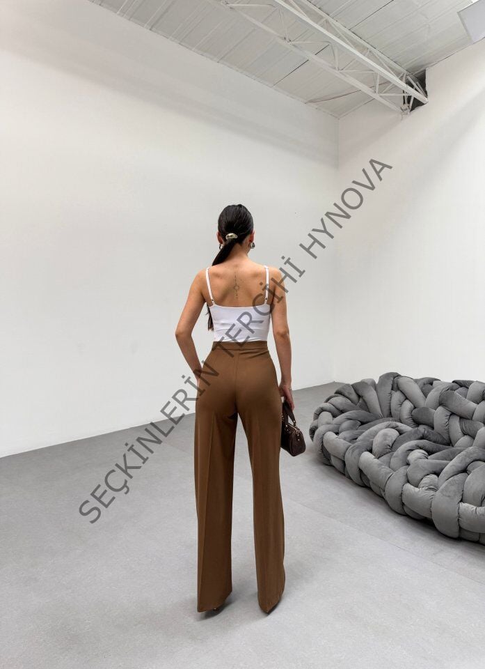 230 Gr Poly Viscose Lycra Metal Düğme Palazzo Pantolon