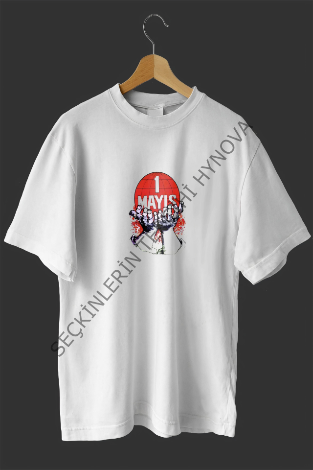 1 Mayıs Emekçilerimiz İçin Özel Tasarım 1 Mayıs Dünya Baskılı T-shirt - Beyaz