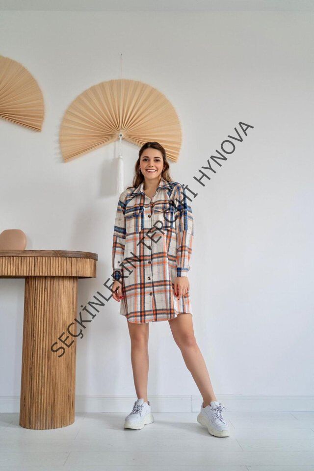 Oranj Oduncu Gömlek Elbise