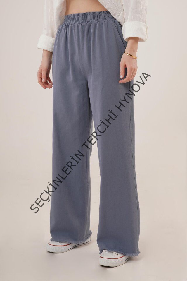 Bel Lastikli Paça Detaylı Cepli İndigo Pantolon