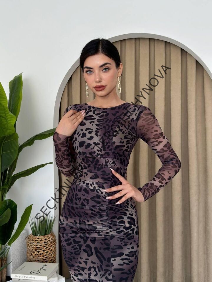 Gena Tül Midi Boy Elbise