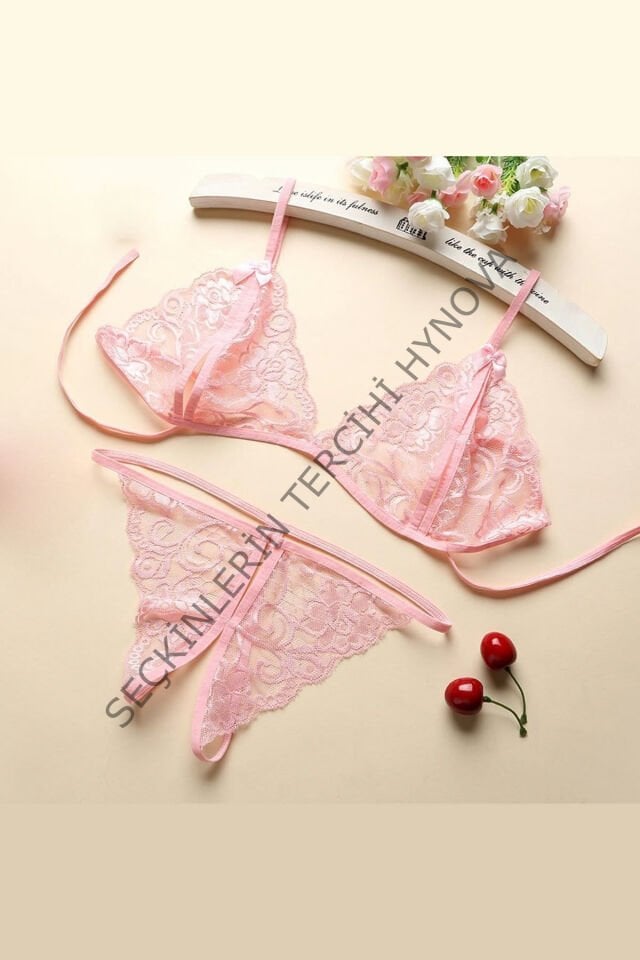 Kadın Pembe Dantelli Sütyen Külot  Takımı