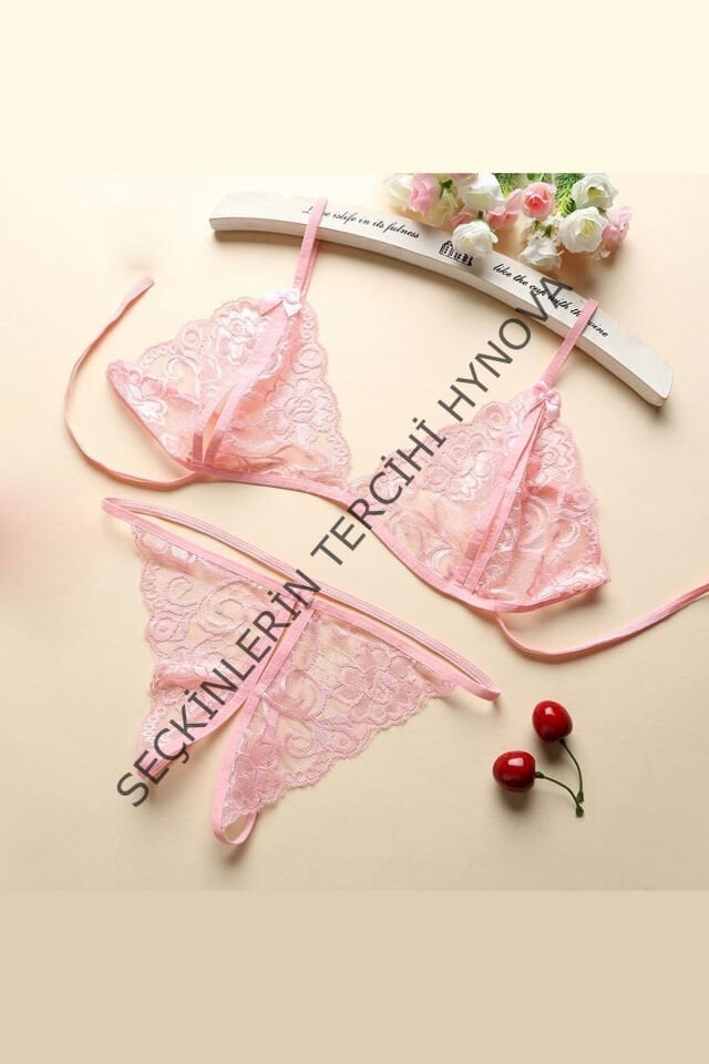 Kadın Pembe Dantelli Sütyen Külot  Takımı