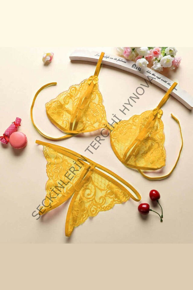 Kadın Sarı Dantelli Sütyen Külot Takımı – Modern, Konforlu ve Günlük Kombinlere Uygun