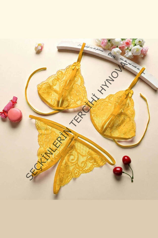 Kadın Sarı Dantelli Sütyen Külot Takımı – Modern, Konforlu ve Günlük Kombinlere Uygun