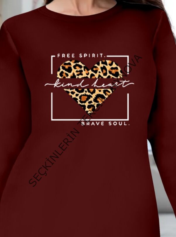 Kadın Uzun Kollu Bisiklet Yaka Desenli Viskon Iki Iplik Bluz