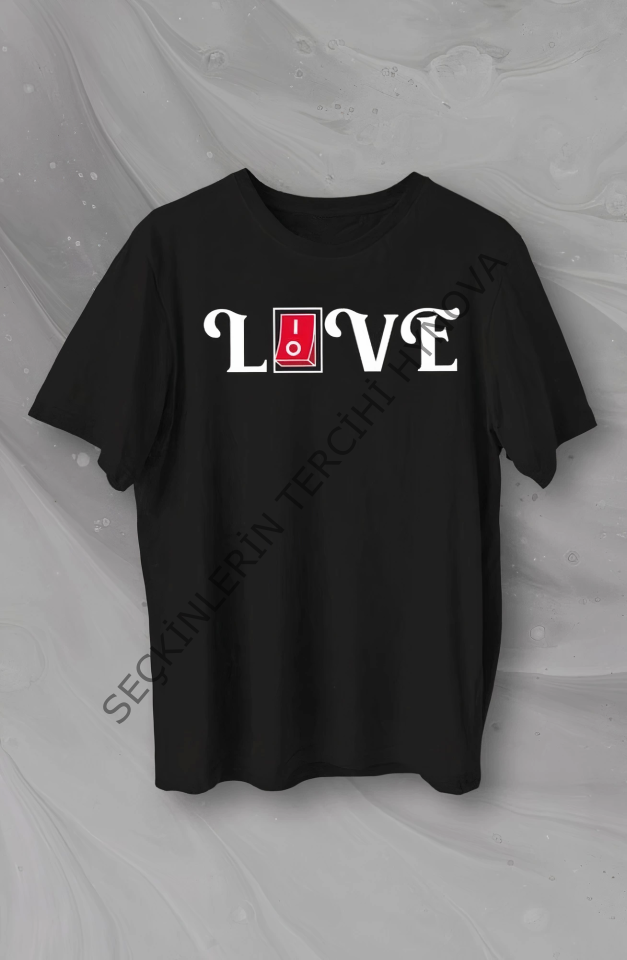 Sevgililer Günü İçin Özel Tasarım Love Baskılı T-shirt - Siyah