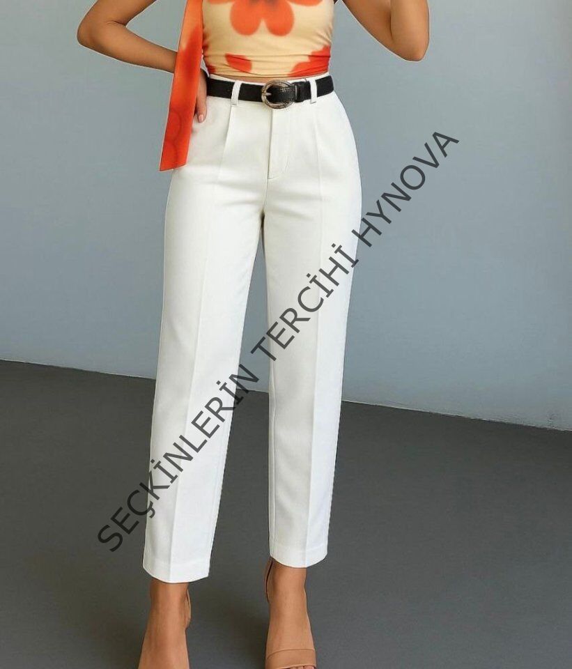 Kadın Yüksek Bel Gipe Detay Dar Paça Kısa Pantolon