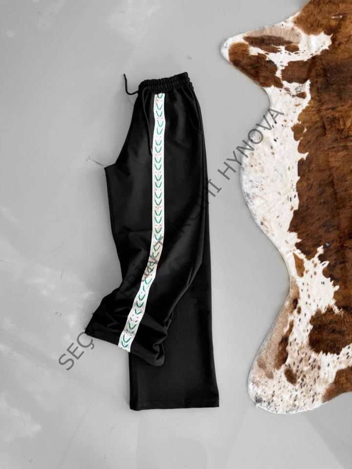 İki İplik Kumaş Şeritli Alt Esofman - Siyah