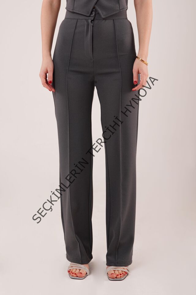 Ön Dikiş Detaylı Tek Düğme Gri Pantolon
