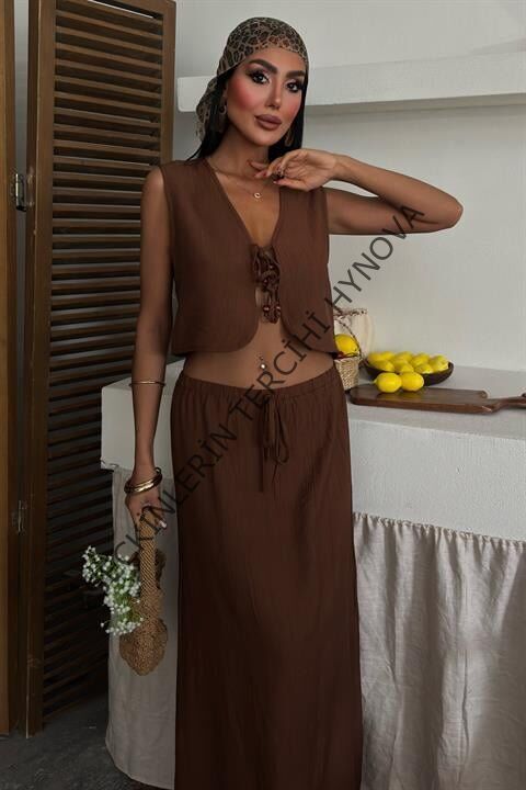 Yelek Önden Bağlamalı Uzun Etekli Takım 10192