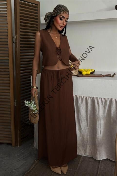 Yelek Önden Bağlamalı Uzun Etekli Takım 10192