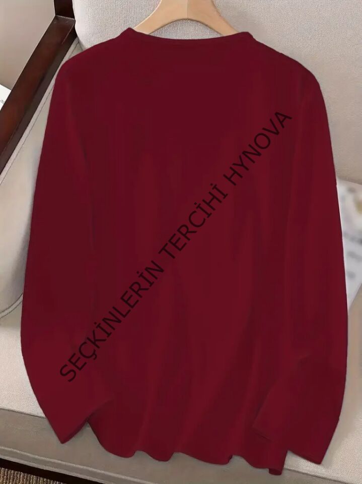 Kadın Uzun Kollu Bisiklet Yaka Yazı Baskılı Viskon Bluz