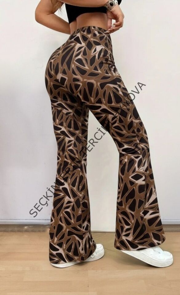 Kadın Yüksek Bel Kamuflaj Desenli Dalgıç Tayt