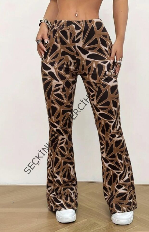 Kadın Yüksek Bel Kamuflaj Desenli Dalgıç Tayt