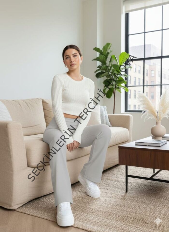 Kadın Yüksek Bel Ispanyol Paçalı Pantolon Tayt