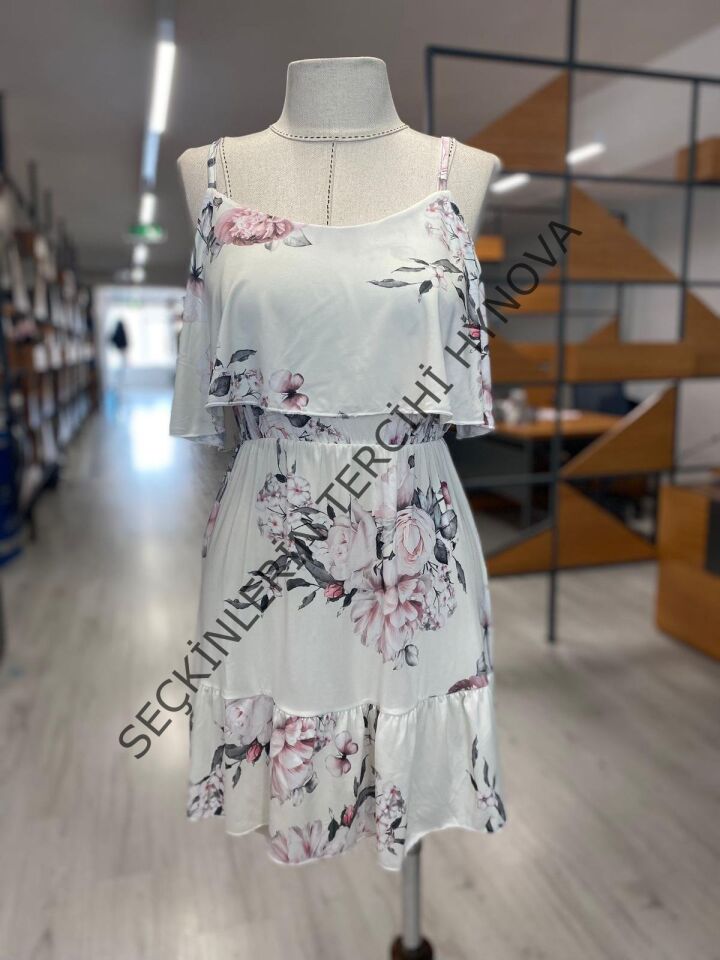 Kadın Gül Desenli Mikro Kumaş Mini Elbise