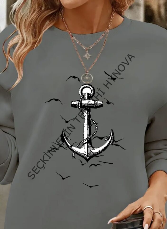 Kadın Uzun Kollu Bisiklet Yaka Desenli Viskon Iki Iplik Bluz