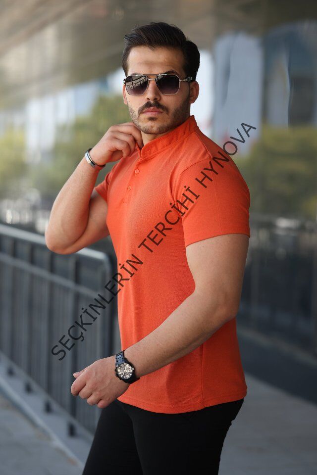 Erkek Hakim Yaka Dokuma Pamuklu Kumaş Kısa Kollu Tişört