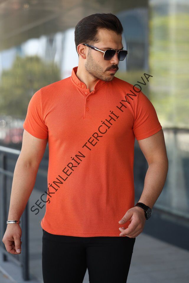 Erkek Hakim Yaka Dokuma Pamuklu Kumaş Kısa Kollu Tişört