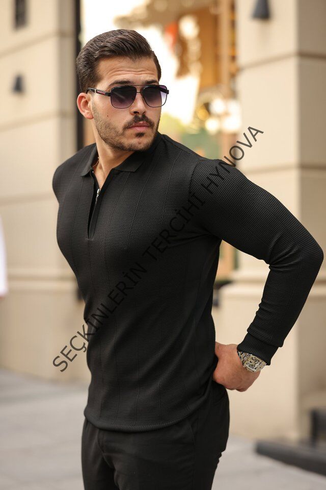 Erkek Pirinç Desenli Uzun Kollu Yakalı Triko