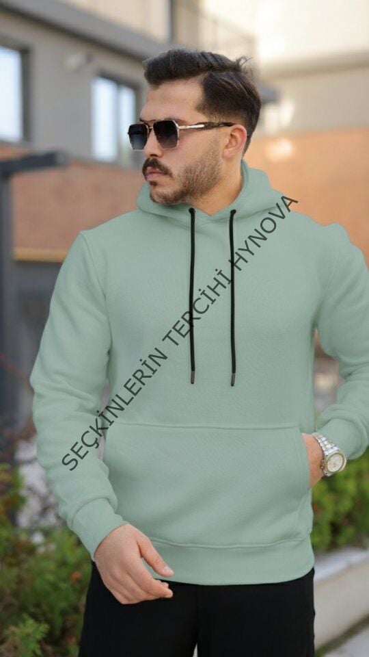 Erkek Kapüşonlu Üç İplik Şardonlu Hoodie