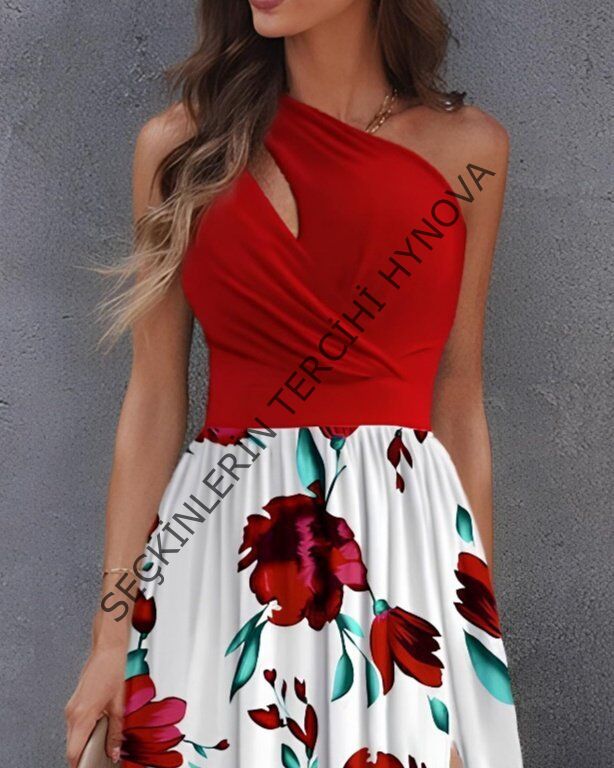 Kadın Tek Omuzdan Askılı Damla Detaylı üst Dalgıç Alt Süprem Maxi Elbise