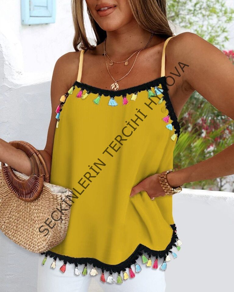 Kadın Ip Askılı Püskül Detaylı Sandy Bluz