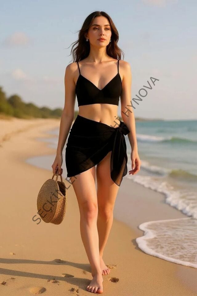 Kadın Siyah Transparan Belden Bağlamalı Pareo – Modern ve Şık Tasarım