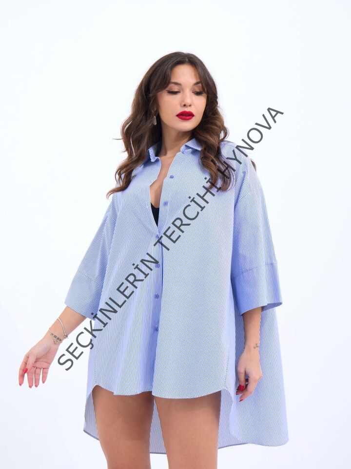 4328 GÖMLEK-MAVİ BEYAZ ÇİZGİLİ