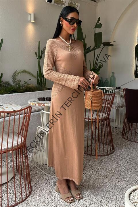 Ajur Detaylı Bisiklet Yaka Triko Elbise 2861