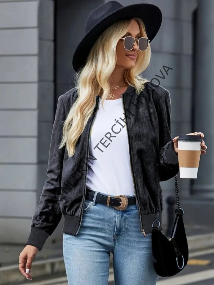 Kadın Uzun Kollu önden Fermuarlı Süet Ceket