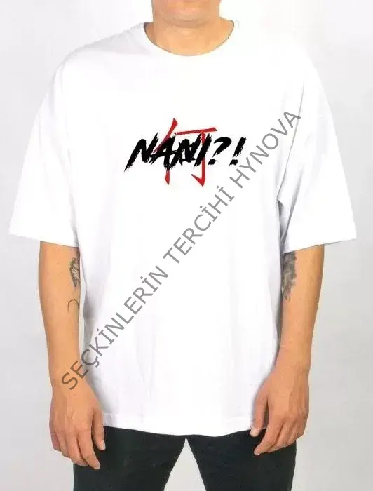 Unisex Bisiklet Yaka Baskılı Oversize T-Shirt - Beyaz
