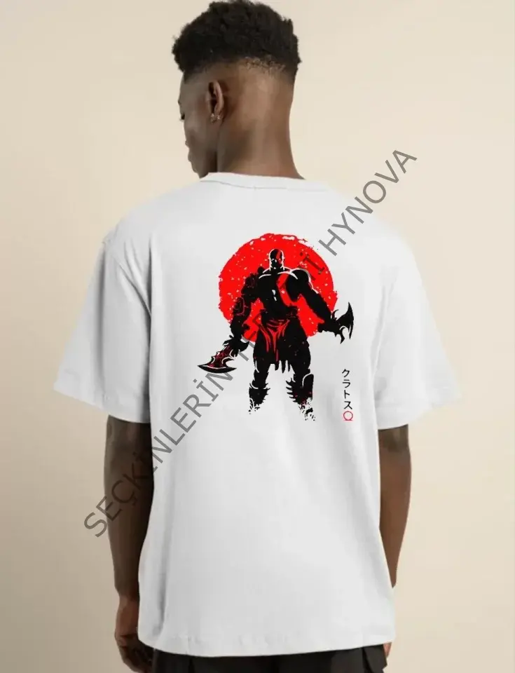 Unisex Bisiklet Yaka Baskılı Oversize T-Shirt - Beyaz