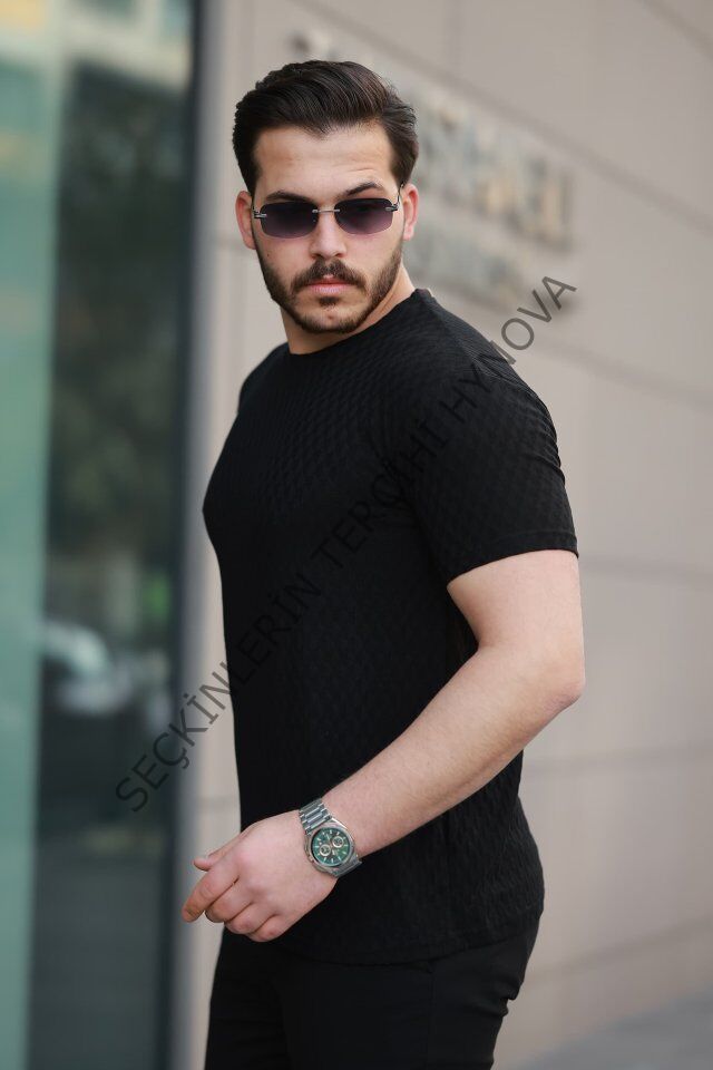 Erkek Kısa Kollu Baklava Desenli T-shirt